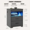 LED Nightstand with Gun Drawer: Bedside Table with Charging Station – Modern Night Stand with 3 Colors Smart Sensor Lights - Image 6