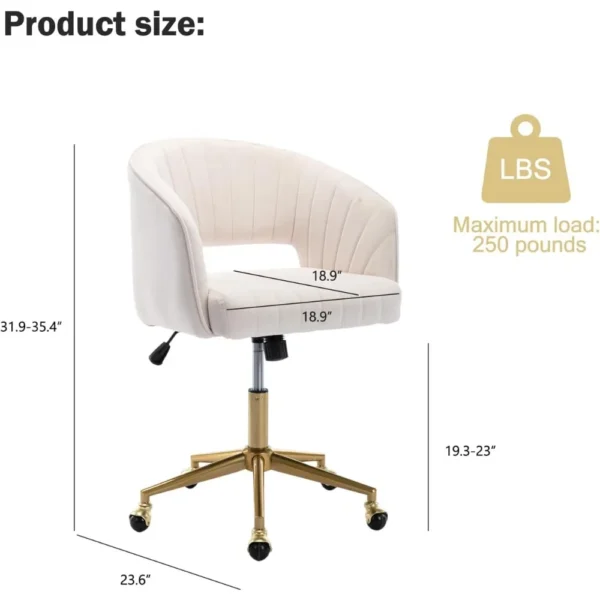 Velvet Office Desk Chair,Upholstered Home Office Desk Chairs with Adjustable Swivel Wheels,Ergonomic Office Chair for LivingRoom - Image 2