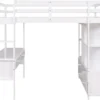 Children Beds Full Loft Bed with Built-in Desk Drawers Cabinets and Storage Shelves Wooden High Bedframe Ladder Full Size White - Image 6