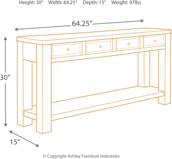Rustic Sofa Table with 4 Drawers and Lower Shelf Weathered Black Casual Chic Console Table Clean Lines - Image 3