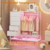 Dresser for Bedroom, Dresser with Hanging Rack Led Lights and Charging Station, White Bedroom Dresser with 5 Fabric Chest - Image 3