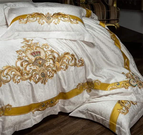 1000TC Egyptian Cotton 10Pcs Comforter Cover Set White Chic Patchwork Embroidered Duvet cover Bedspread Decorative Pillows Shams - Image 4