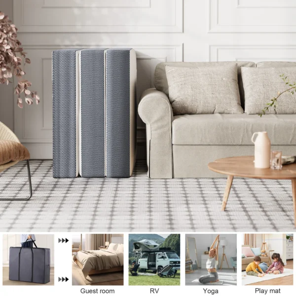 4"Foldable Dual-layer Memory Foam Tri-fold Mattress With Portable Storage Bag, Soft Fabric Cover＆Handles,For Camp＆ RV, Gray - Image 5