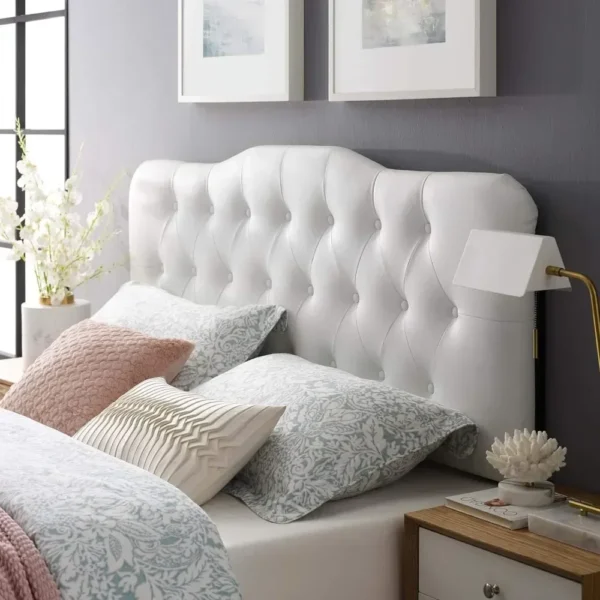 Headboard, tufted button faux leather white soft cushion full headboard, household bedroom large headboard - Image 6